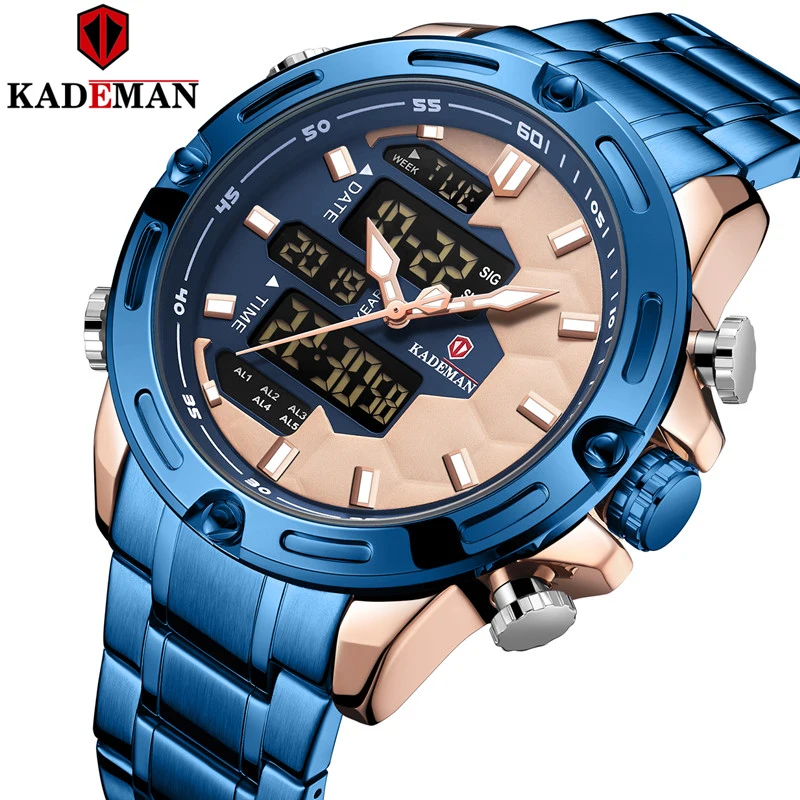 

Original Soccer Element Luxury Mens Watches TOP Brand Dual Movement Sport Watch KADEMAN Full Steel 3ATM Casual Male Wristwatches