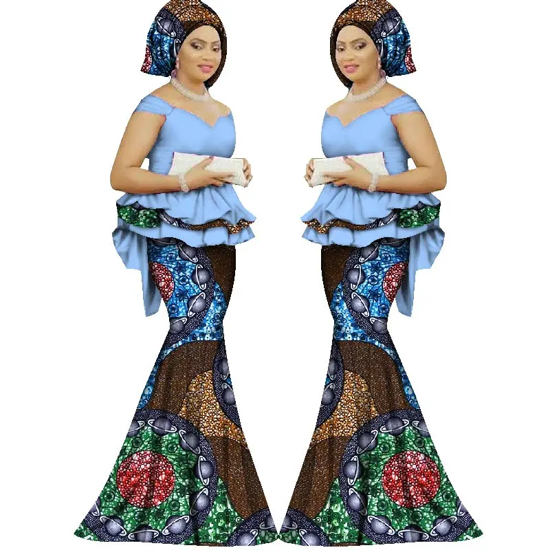 Летний комплект с юбкой, Африканский Дашики, Женский традиционный Базен, принт размера плюс, Дашики, африканские платья для женщин, костюм, 2 штуки, WY1312 - Цвет: 12