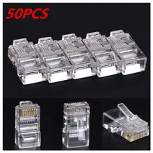50 pces rj45 cat5 cat5e cat6 rede rede cabos conector modular plug 8p8c para computadores venda quente