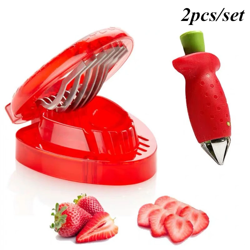 Strawberry Slicer Kitchen Gadget, Strawberry Accessories Fruit Slicer Cutter  Set, Strawberry Cutter Slicer Stainless Steel Blade Craft Fruit Tools(2pc