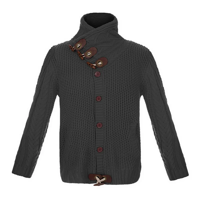 dark grey Модные милые мужские свитера, кардиганы, Брендовые повседневные облегающие мужские свитера, мужские толстые свитера с воротником-хомутом и пряжкой - Цвет: dark grey