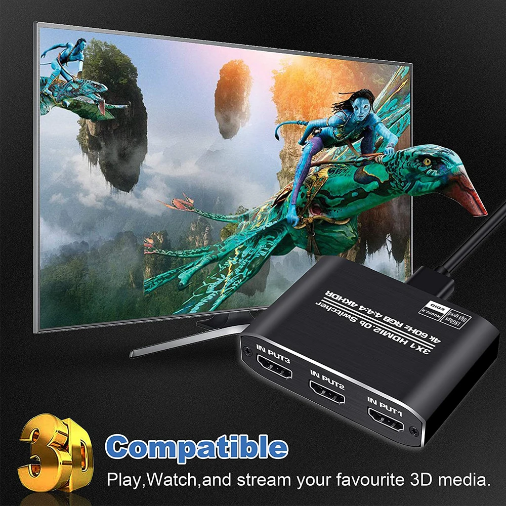 4K 60Hz Mini 3 Port HDMI Switch 2.0 4K Switcher HDMI Splitter 1080P HDR 3 in 1 o