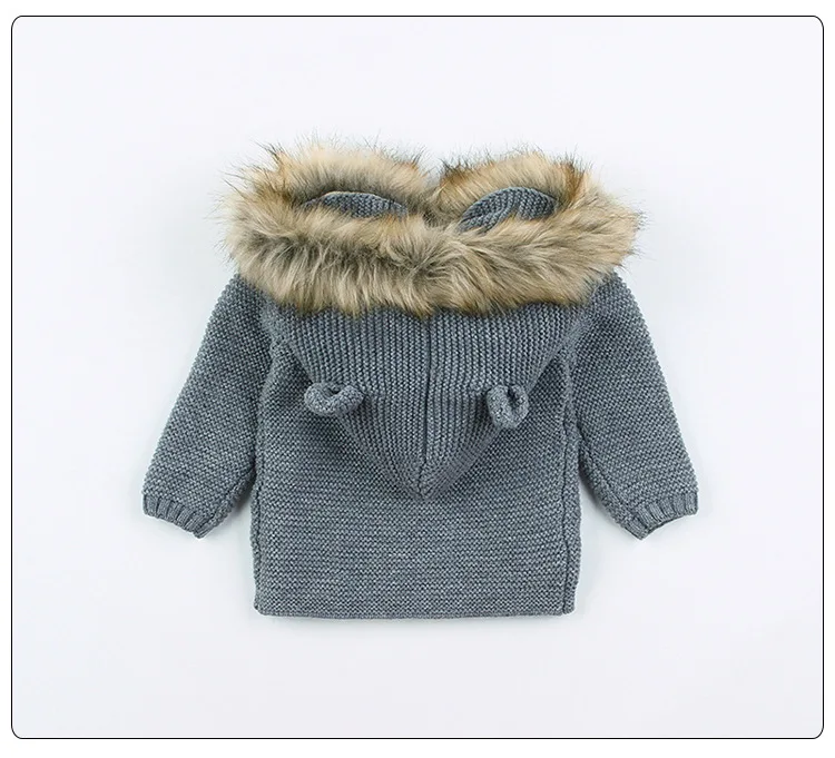 Колготки для маленьких детей, от 0 до 24 месяцев, осень-зима теплый свитер, куртка для малышей милый меховой воротник с рисунками из мультфильмов, с капюшонами, Вязание детские пальто теплая одежда