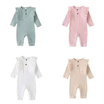

Spring Baby Girl Romper Solid Color Baby Clothes Girl Rompers Cotton Linen Long Sleeve Infant Clothes Newborn Clothes 0-24Months