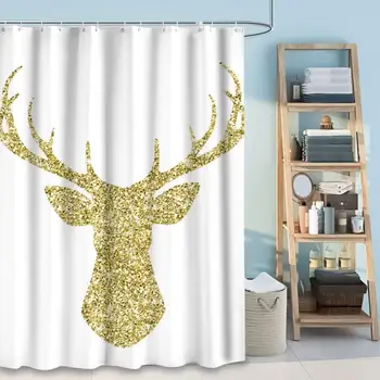 

Shower Curtain Liner 72X72 Inch Reindeer Antler Golden Glitter Bathroom Kitchen Home Water Rust Proof Non Toxic