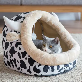 

Pet Dog Cashmere Bed Warming Dog House Soft Sofa Material Nest Cat Nest Fall Winter Warm Kennel For Cat Puppy Supplies