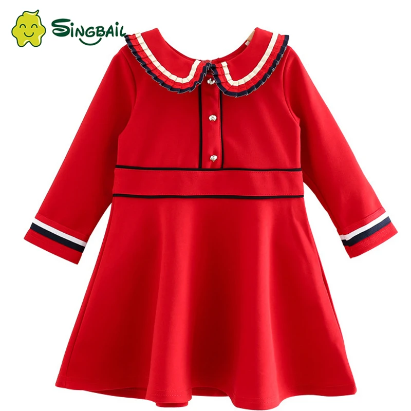 SINGBAIL/платье для девочек с длинными рукавами; Детские Платья с цветочным рисунком; детские платья в полоску; Vestidos; коллекция года; платья для девочек; осеннее детское платье для девочек; Новинка