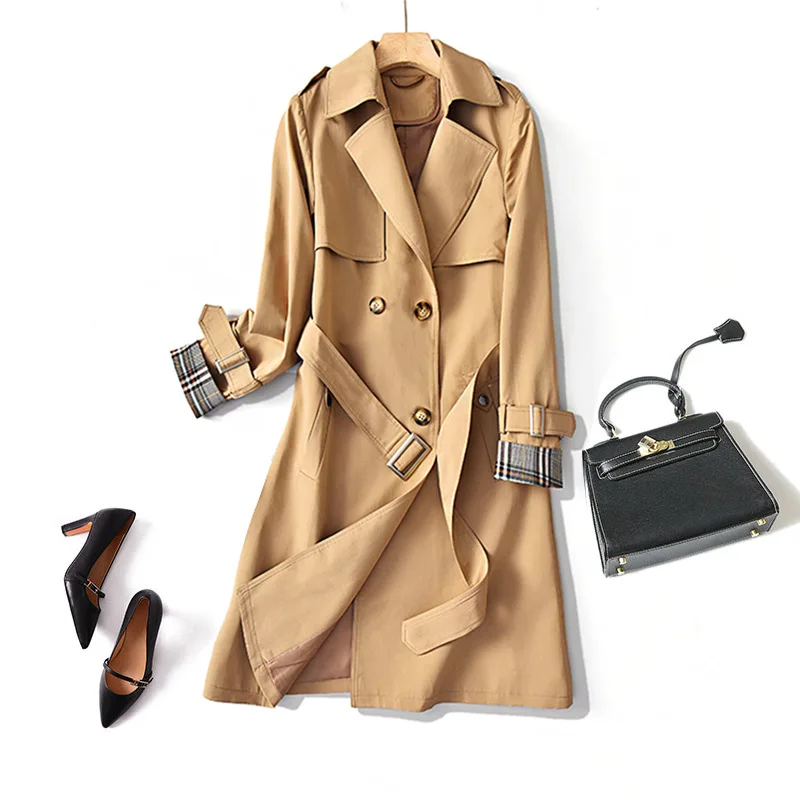 Shuchan Classic Trench Coat for Women Adjustable Waist Double Breasted Office Lady Cotton Blend Middle Age Women L;ong Coats
