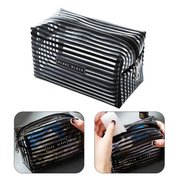 

Portable Waterproof Transparent Makeup Bag Fashion Striped Zipper Cosmetic Organizer Women Travel Toiletry Bag Makeup Case