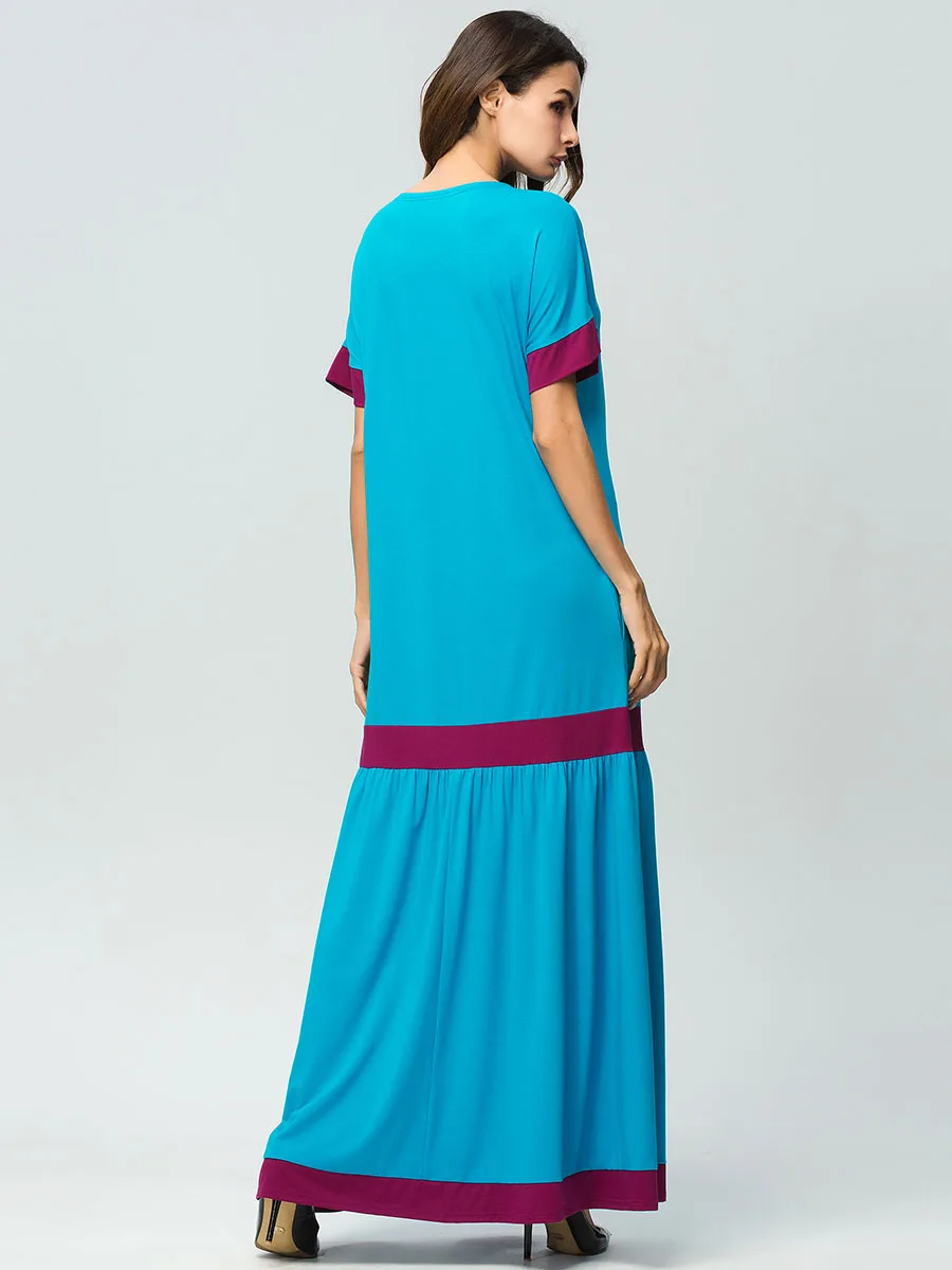 Мусульманское платье; мусульманская одежда; Femme Robe; круглый воротник; контрастная панель; осеннее платье; abaya; Турция; широкая юбка