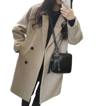 

Women plus size loose woolen jacket Autumn and winter plus cotton warm woolen coat New Womens Fashion Casual Overcoat OK227
