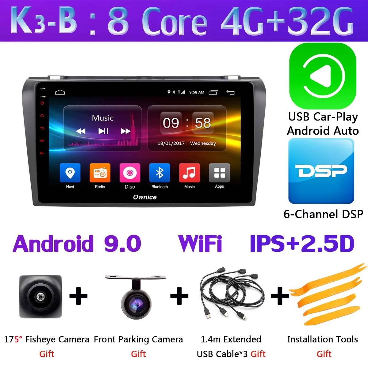 K3-B-CarPlay " 360°Panoramic автомобильный dvd-плеер на основе Android для Mazda 3 Mazda3 2006 2007 2008 2009 2010 2011 2012 ADAS Радио стерео 4G DSP CarPlay - Цвет: K3-B-CarPlay