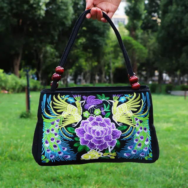 New Fashion Embroidery Women Small handbags National Floral Embroidered Lady Top-handle bags Single-layer Beading Falp Carrier 10