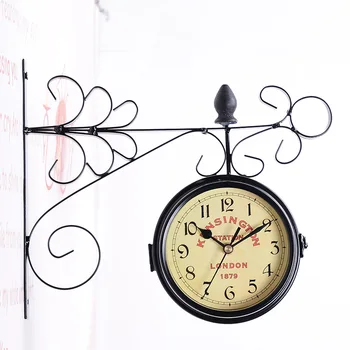 

Retro Round Quartz Creative Wall Clock Modern Design Iron Metal Clock Double Face Digital Wall Clock Retro Free Shipping 60C197