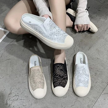 

Slippers Casual Shoes Slipers Women Slides Low Cover Toe Loafers Luxury 2020 Soft Flat Cotton Fabric PU Basic Cross-tied