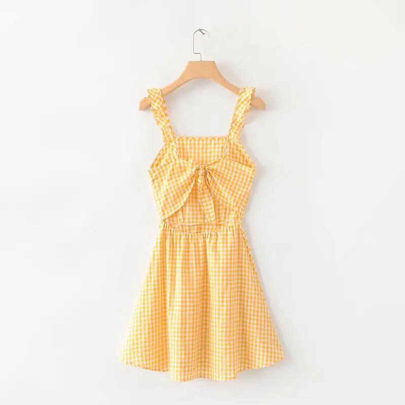 

Western Style 2019 Summer New Style Women's Dress Versitile Fashion Slim Fit Slimming Yellow Pattern Backless Strapped Dress