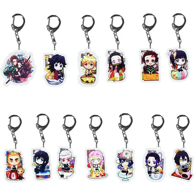 30Pcs/Lot Anime Keychains Demon Slayer Keychain Kimetsu No Yaiba Acrylic Key Ring for Women Man Gift Wholesale 30Pcs