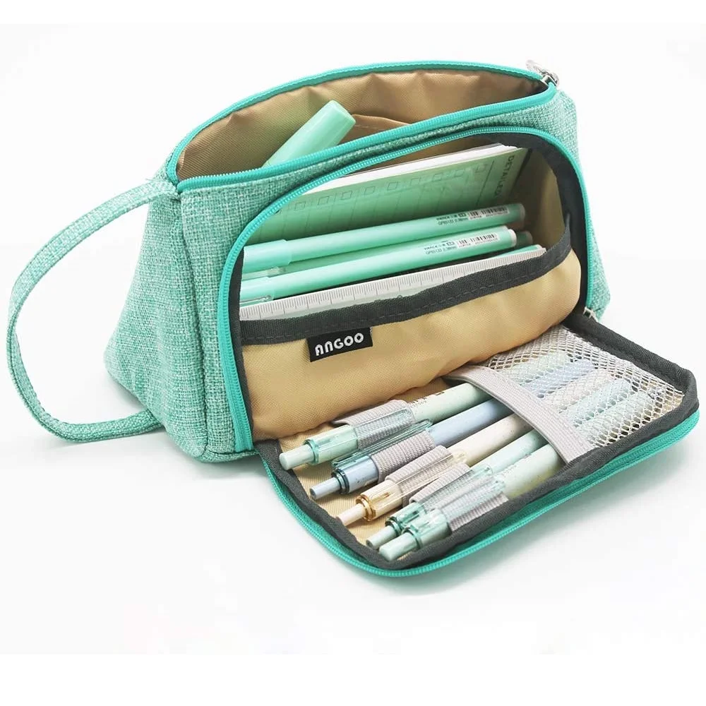 Angoo Classic Pocket Pen Pencil Case, Fold Canvas Stationery Storage Bag  Organizer For Cosmetic Tra