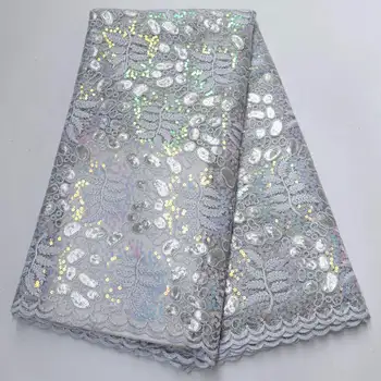 

2019 Nigerian Wthie Tulle Lace Fabrics 5 Yard Fashion African Tulle Lace Fabric With Sequins french tulle lace fabrics XDE03