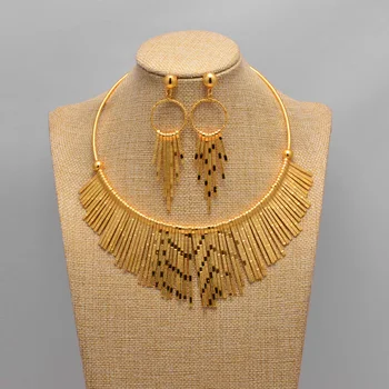 

Gold Color Dubai jewelry set Brand Necklace Earrings Jewelry Choker Necklace Bridal Wedding African Beads Jewelry Set for Women