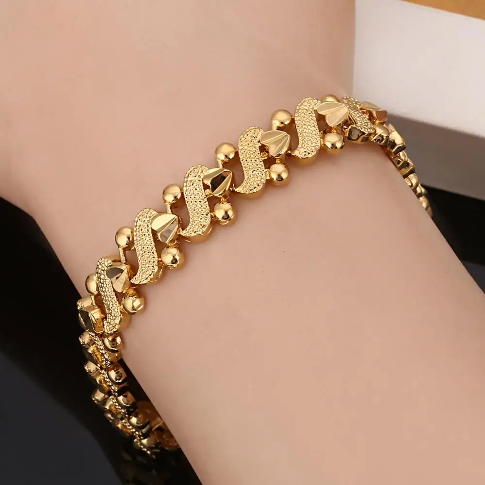 Trendy Romantic Heart Bracelet Gold Color Dubai Ethiopian African Women Jewelry 2