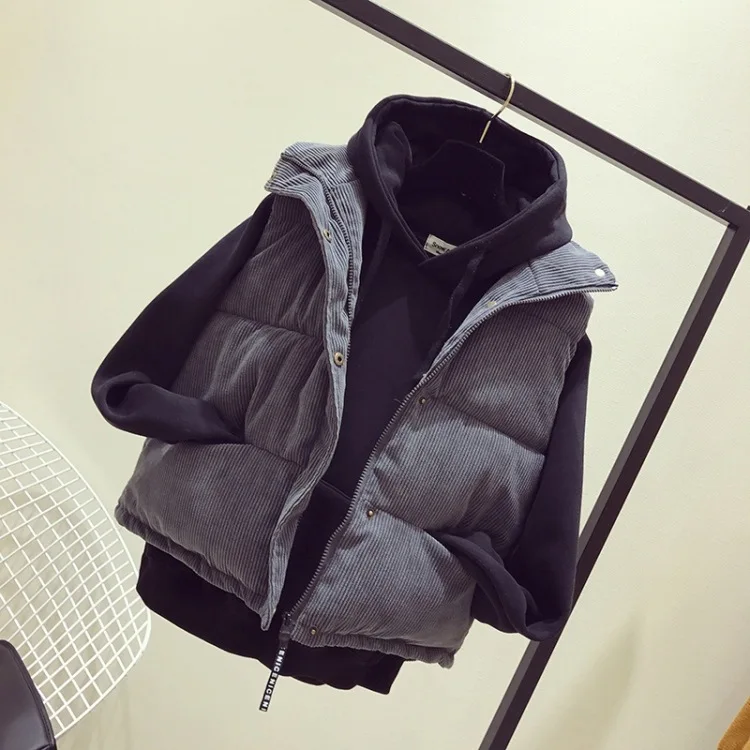 Dark Gray Осенний и зимний жилет женский короткий вельветовый жакет пуховик хлопковая куртка дикая Студенческая куртка - Цвет: Dark Gray