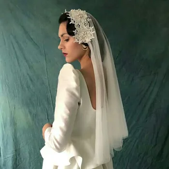

Elegant Bridal Veil With Appliques Lace Pearls Short Simple Wedding Veils 2019 New Style Bride Veils