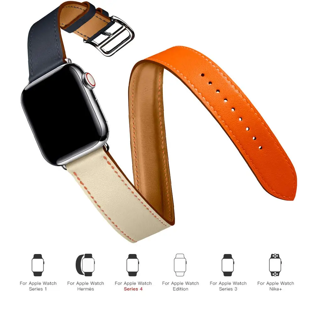 Ремешок двойной для Apple Watch Band браслет из натуральной кожи 5 4 40 мм 44 IWatch 3 42 38