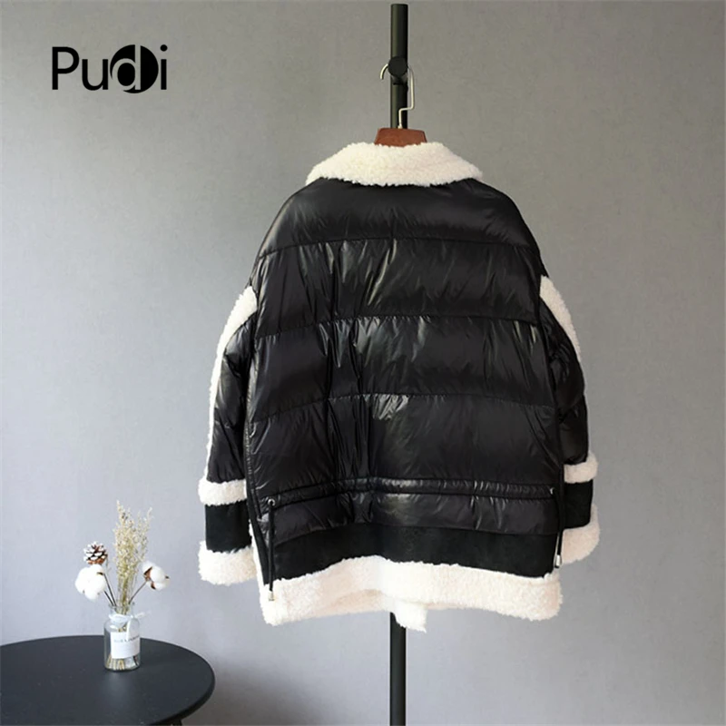 PUDI C407002 Женское зимнее натуральное шерстяное пальто с мехом акриловая хлопковая теплая куртка пальто Женская длинная куртка, пальто
