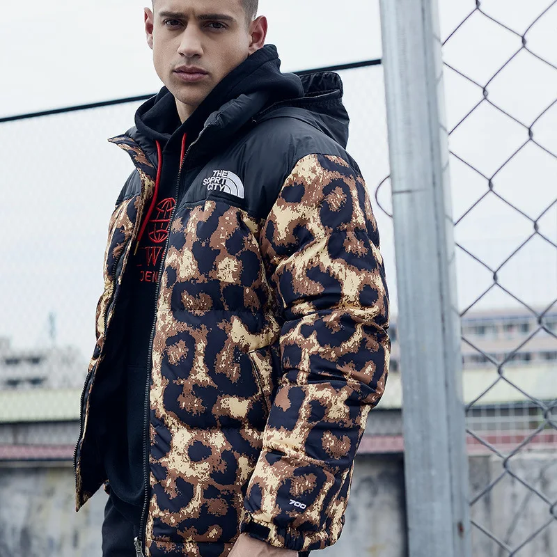 leopard Мужское пальто размера плюс 3XL, парка со стоячим воротником, мужская зимняя куртка с буквенным принтом, теплая Повседневная куртка в стиле хип-хоп с капюшоном и хлопковой подкладкой - Цвет: leopard