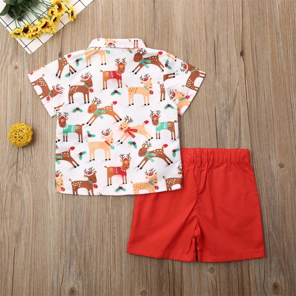 Baby Summer Clothing Christmas Toddler Kids Baby Boy Clothes Xmas Colorful Deer Tops T-Shirt Shorts Outfit 1-6T