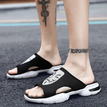 

2020 Summer Outdoor Face Print Shoes Men Slip On Slides Mule Sandals For Male Soft Walking Boy Beach Sandalias Sandal Slides