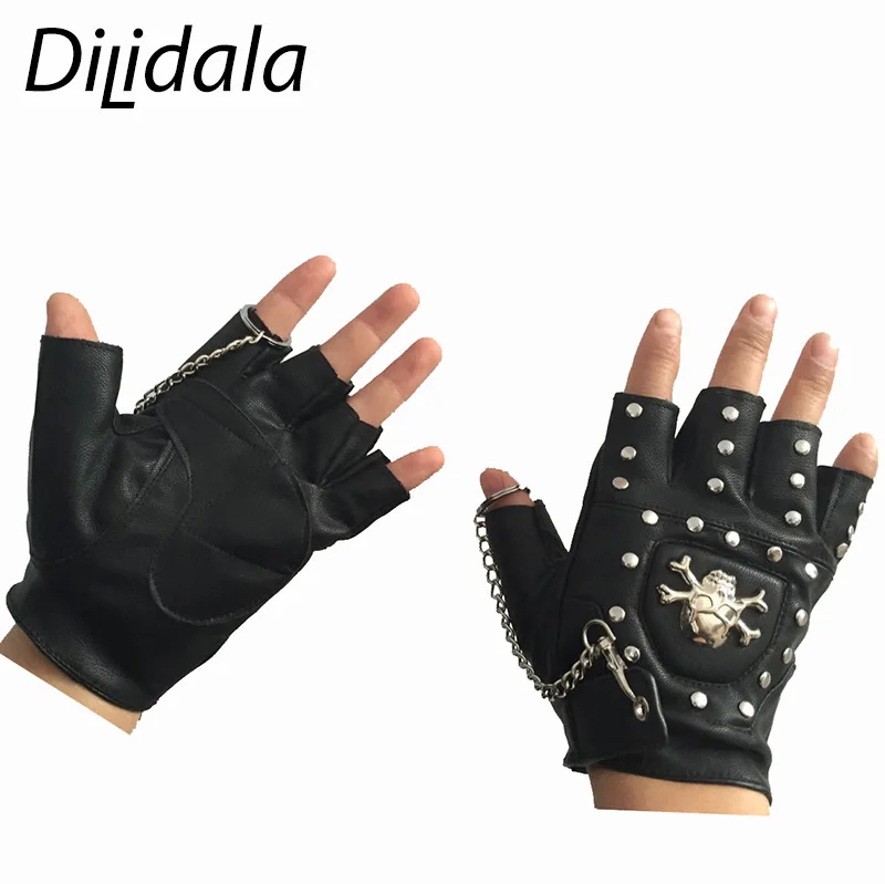 Dilidala, металлические перчатки, крутые, на пол пальца, с черепом, ПУ перчатки, модные, в стиле панк, перчатки для хип-хопа, высокое качество и тонкое мастерство