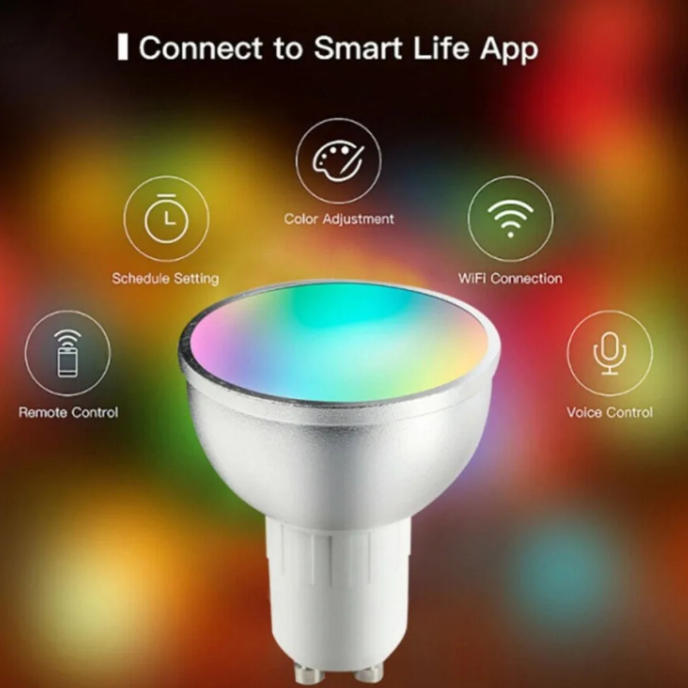 Умная RGB лампа с Wi-Fi голосовым управлением, светодиодная энергосберегающая лампа 6500K+ RGBW GU10/E27, лампа для Amazon Alexa Google Home
