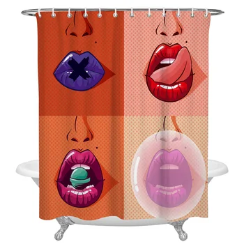 

Sexy Four Lips Print Shower Curtain Waterproof Fabric Shower Curtains Large for Bathroom Accessories Polyester Curtains