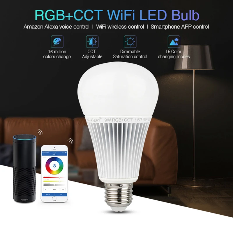 

Milight YB1 Dimmable 2 in 1 Wifi RGB+CCT Led Bulb 9W 2.4G Wireless Led Lamp 2700K-6500K Smart Led Light AC100V-240V