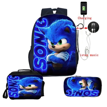 

3pcs/set Sonic Backpack Teens Daily School bag Children Boys Girls back to School Backpack teenage High quality Sonic Rucksack