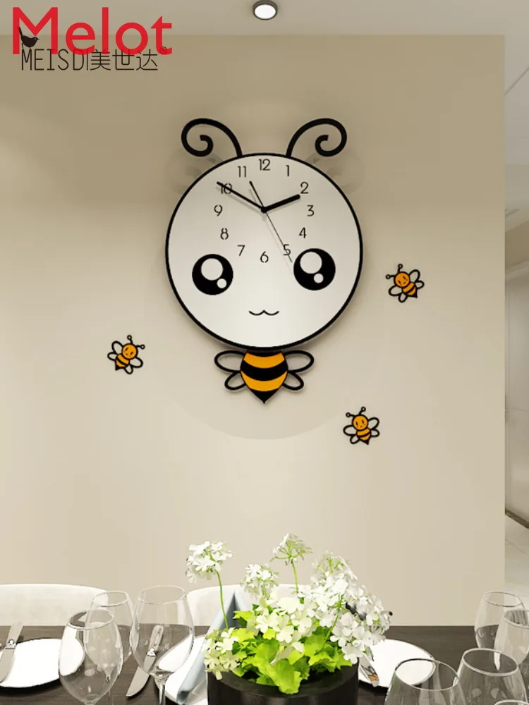 

Creative Clocks Wall Clock Living Room Cartoon Bee Hanging Watch Cute Fashion Clock Bedroom Mute Table Alarm Clock Home