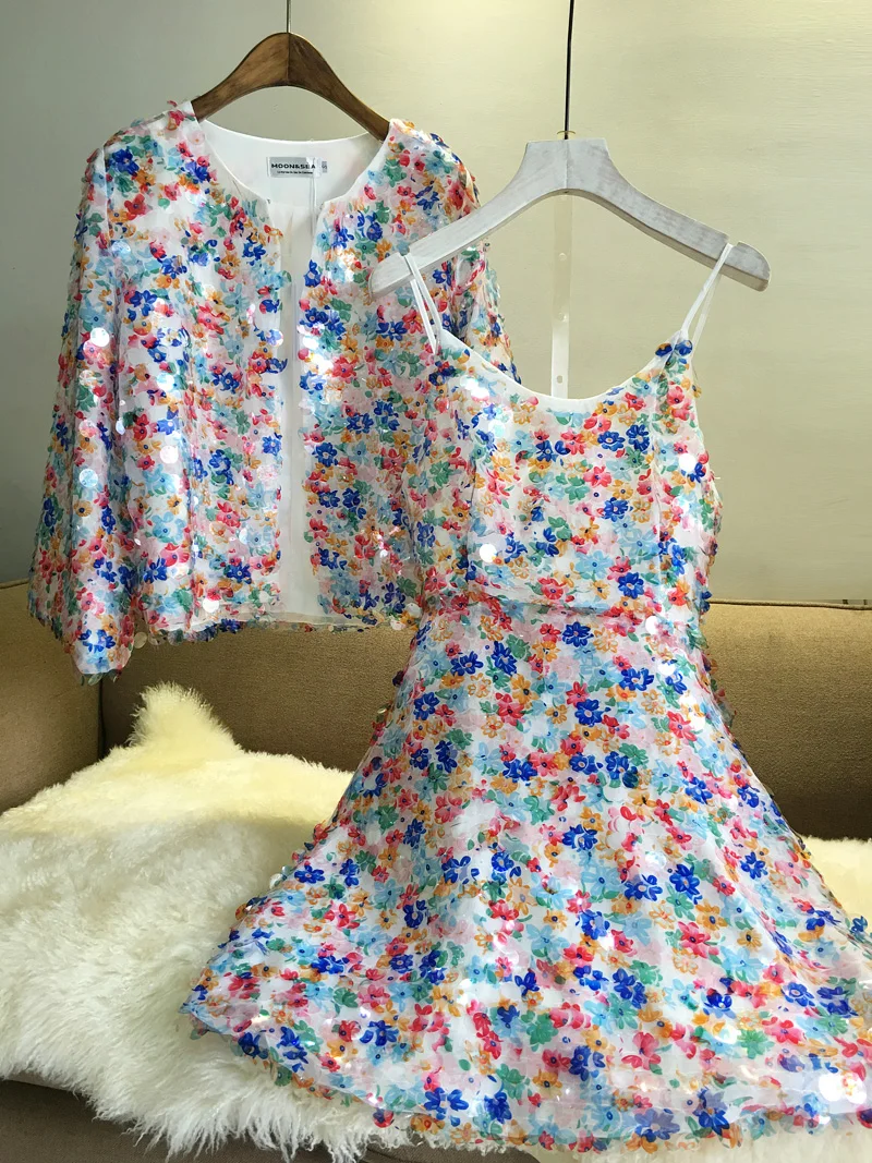

New dress sequins small condole son brief paragraph small sweet wind cardigan coat female two suits