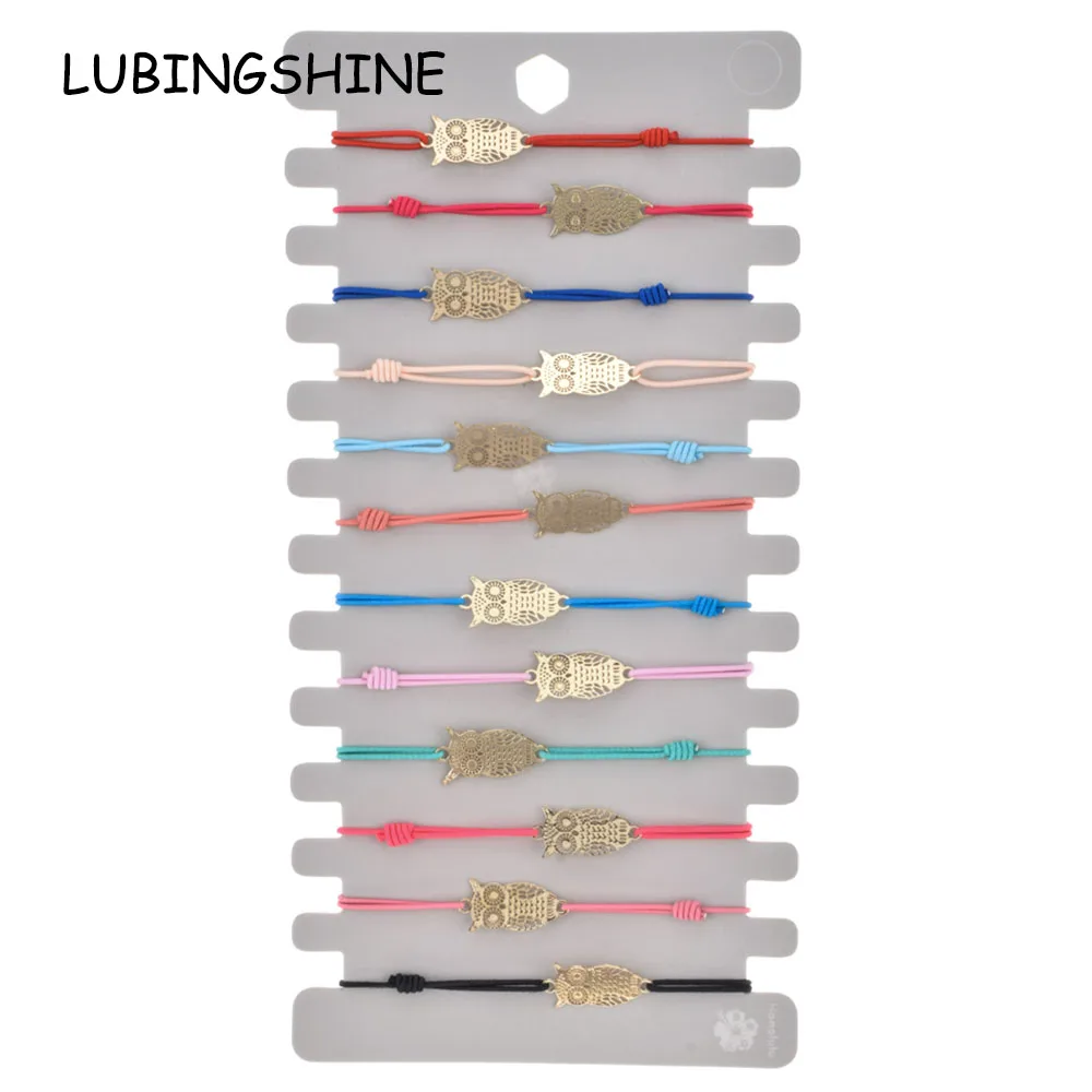 

12pcs/Set Owl Leaf Charms Bracelet Women Braided Adjustable Elastic Rope Chain Butterfly Tree Bracelets Handmade Jewelry Gift