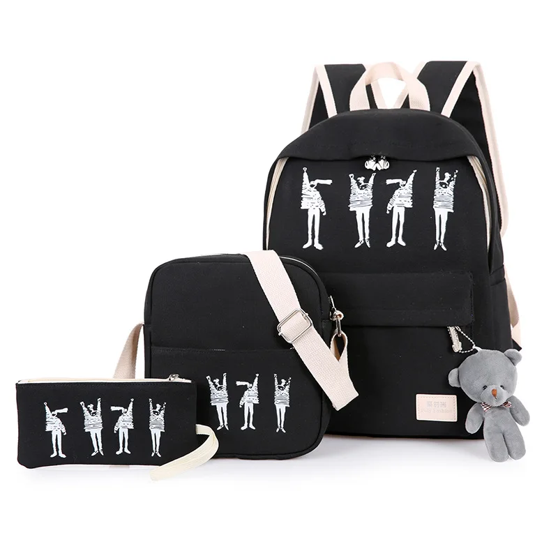 

New Style Backpack Korean-style College Style Large-Volume Schoolbag Women's Three-piece Set Versatile Backpack