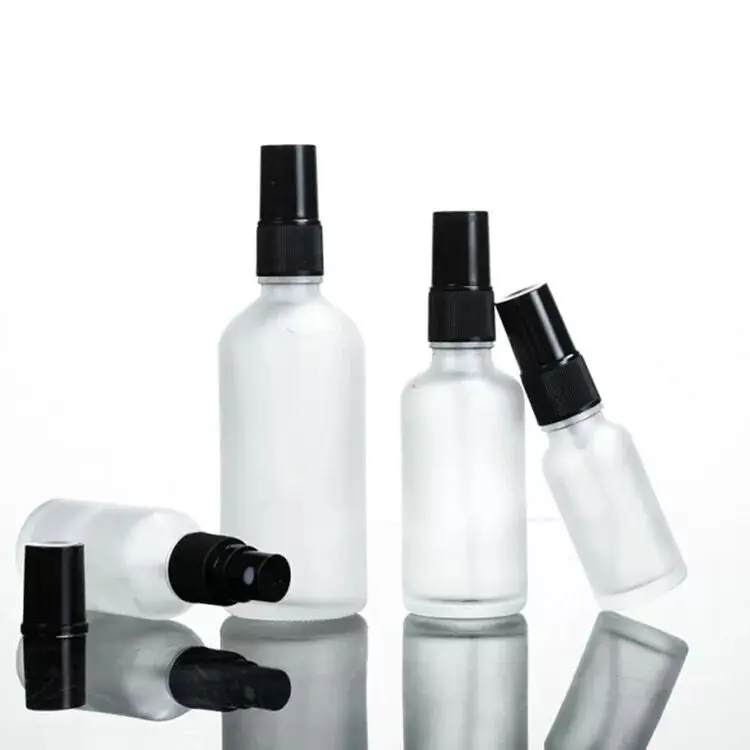 30pcs 5-100ml 고급 미스트 스프레이가있는 젖빛 유리 병 리필 가능 화장품 분무기 컨테이너 병 메이크업 스킨 케어 도구