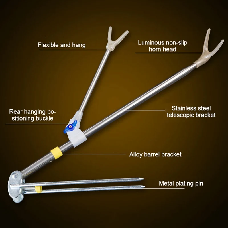

1.5M1.7M2.1M2.4M Telescopic Detachable Fishing Pole Holder Night Luminous Stainless Steel Hand Pole Bracket Rest Mount With Pins