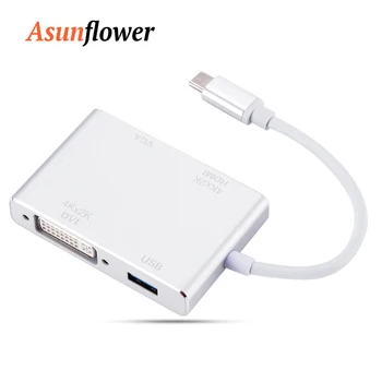 

USB-C (Type C) to 4K HDMI Adaptor DVI VGA Multi Port Converter with USB 3.0 USB HUB Adapter PC Computer Accessories for MacBook