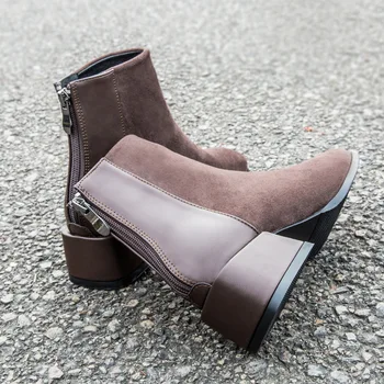 melhor Britânico Martin Botas De Couro Genuíno Feminino Rebanho Chelsea Tornozelo Botas Curtas Calcanhar Médio Volta Zip Dedo Do Pé Redondo Sapatos Goth Botas De Mujer