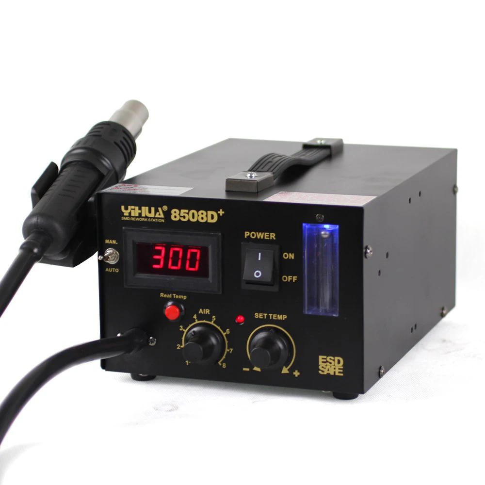 

FREE SHIPPING!! YIHUA 8508D+ Manual / Auto Hot air gun Soldering station with Hot air gun clamp and accessories