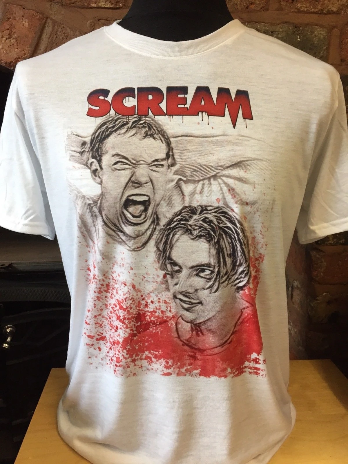 Футболка с надписью Cream Movie. Котелок Stu. S-XXL. Ghostface ужас скит Ульрих Лумис Удобная
