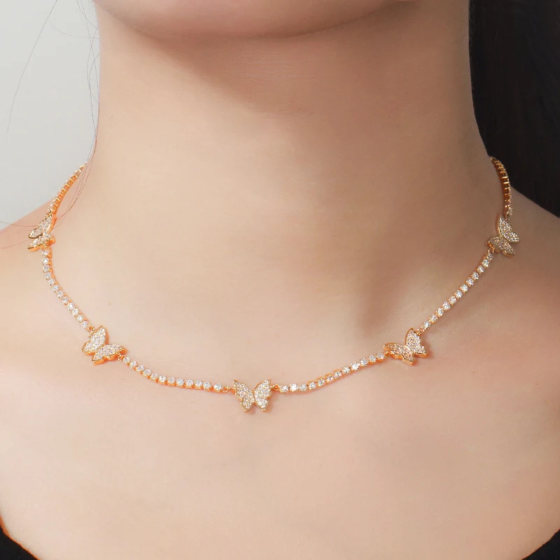 ThreeGraces 2020 Fashion Famous Brand Jewelry Elegant Butterfly Drop CZ White Crystal Pendant Chocker Necklace for Women PN104