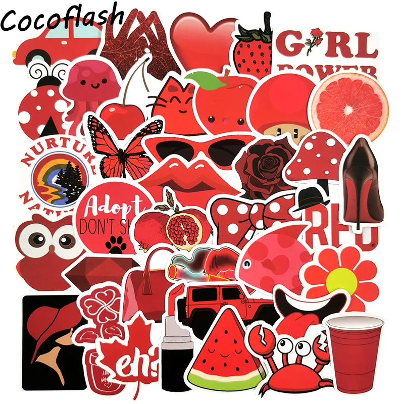 50 PCS Red Cartoon Cool Fashion Sticker Pack For Children Skateboard Laptop Phone Travel Suitcase Waterproof Stickers