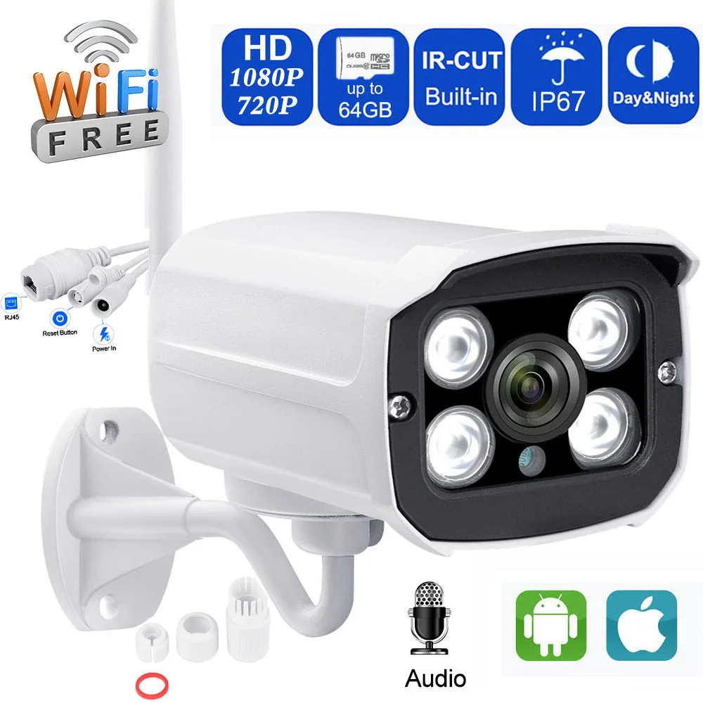 1080P 720P IP камера беспроводная наружная безопасности Аудио запись слот для sd карты